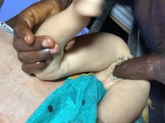 Femboy takes a big load on his round booty in a bukkake session