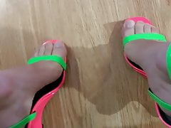 Green and pink high heels