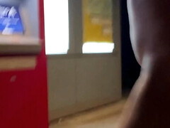 Naked walking on train station