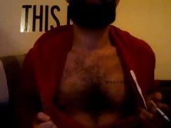Hot Hairy Bearded French Man in Hoodie Cums on Cam