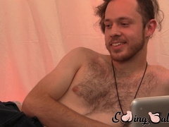 Pretty gay Woody Johnson cums hard after cock tugging