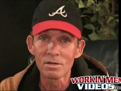 Mature homo strips down and jerks off before coming hard