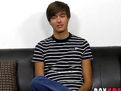 Handsome twink has fun at an interview before jerking off