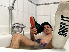 Sneaker fun in bathtub