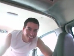 Sex starved gay deep throating straight dick in the bus