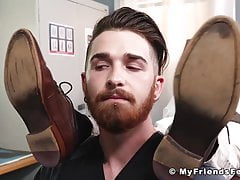 Hot doctor hunk jerking off during feet licking worship