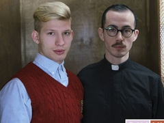 Blonde twink Jace Madden fucks Father Fiore in the confessional