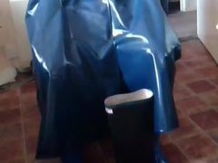 Man-Meat Have Fun in Blue Cape and Protection Shoes.