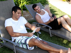 Sunny ass fuck by the pool for Phenix Saint and Ricky Martinez