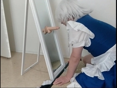 Crossdresser Deepthroating Fuck Stick and Witnessing Mirror Sakuya Touhou Costume Play