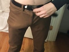 Skinny guy strips and shows a huge dick