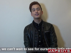Gay Japanese student interviewed before cumshot solo