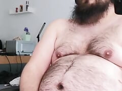 Fat bear masturbates and cums on himself