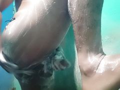 Bathing with pumping student with ass clean
