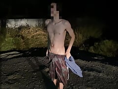 Man Strips and Walks down Public Road at Night