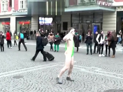 18 yo shaved YouTuber Wedry in Borat Mankini dance naked in Prague