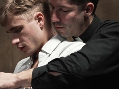 Choir boy sucks the priest's cock in the confession booth