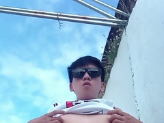 Bagnagjakol sa likod ng basketball court - Chinese guy outdoor onanism