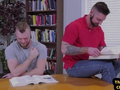 THE HANDBALLING PUB - Fur Covered tatted boy ass-fucked while fisted in library