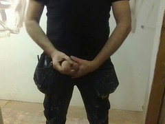 Guy jerking off and fingering his ass at the office