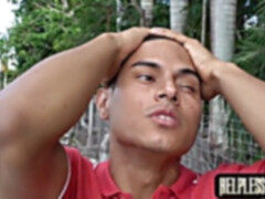 Latino twunk Rodrigo punctured on thick cock after wet blowjob