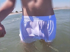 Beach people pervert out when I get humid in cutoffs and knickers in the river