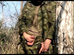 russian soldier jerks in the forest