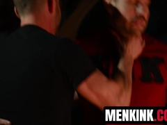 Johnny Ford gets frat on Buck Richards with fireside bondage