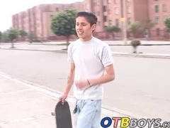 Cute latin skater twink Juan Carlos enjoys wanking his dick