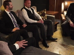 Lot of rich boys enjoy rectal orgy soiree with their gimps