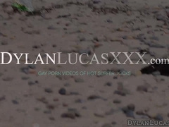 Brunette Justin Owen jerked his big cock at the beach