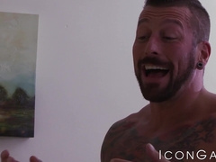 Muscular older man Hugh Hunter tops power bottom Armond Rizzo during their fuck sesh