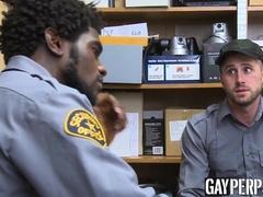 Tattooed hunk riding officers massive black dick