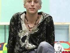 Interviewed twink strokes his big cock