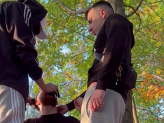 Three way in the woods public condom-free pulverize steaming Grind guys with sneakers