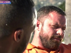 BISEXTIME - Ebony riding bisexual cock before analsex in threesome