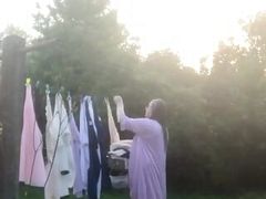 Collecting the bottoms of dresses in nightie and undressed