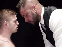 master Dolf Dietrich strips twink gimp before fake penis play