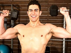 Solo brunette hottie Fred works out and busts a nut