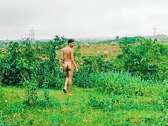 Teen Indian college boy have fun nude in forest cumshot