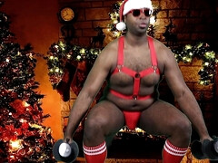 Sexy black Santa works out before jerking his big stocking stuffer