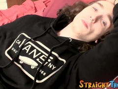 Long haired straighty makes his throbbing boner spray jizz