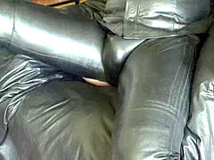 stroking off in total leather