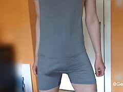 wanking and cum in mesh singlet