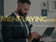 Bearded hunk Dani Robles deepthroats and breeds employee Jony Star