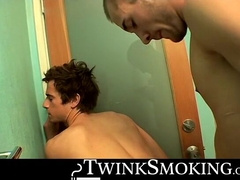 Gorgeous Joey Steels blows smoke before ass fucking the nice ass of smoker Jacob Wright