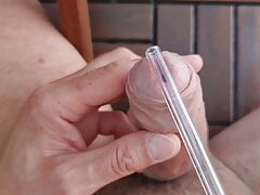 Urethra Fuck Huge Glass Straw insert in to Peehole sounding