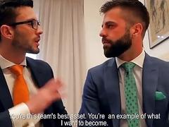 Hot Spanish businessmen in suits fuck hard in the hotel room