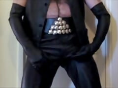 Leather Gloved Wank and Cumshot