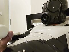Horny rubberdrone cum in new latex Dainese catsuit